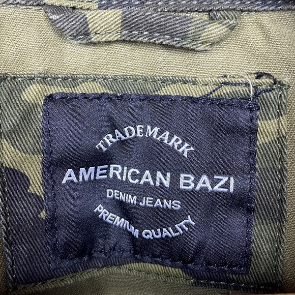 NWOT American Bazi Distressed Quality Denim Camouflage Jacket Women’s Size L - Picture 13 of 15